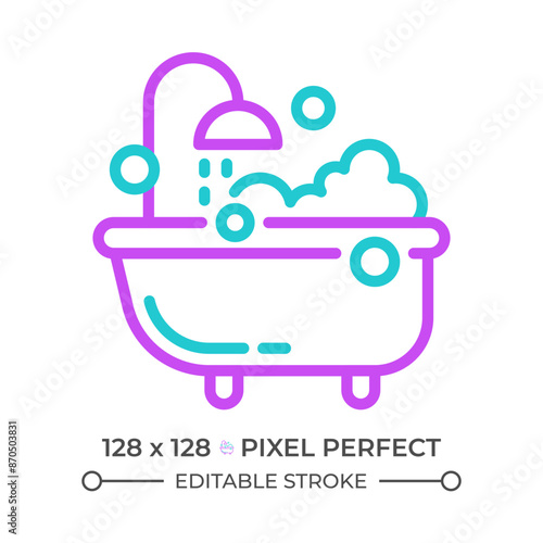Bathing two color line icon. Home spa. Bath time. Hygiene routine. Stress relief and pampering bicolor outline symbol. Duotone linear pictogram. Isolated illustration. Editable stroke