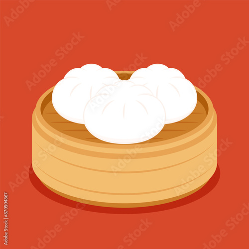 Chinese Steam Bun illustration vector. Asian food vector illustration. Baozi or bao is Chinese food.
