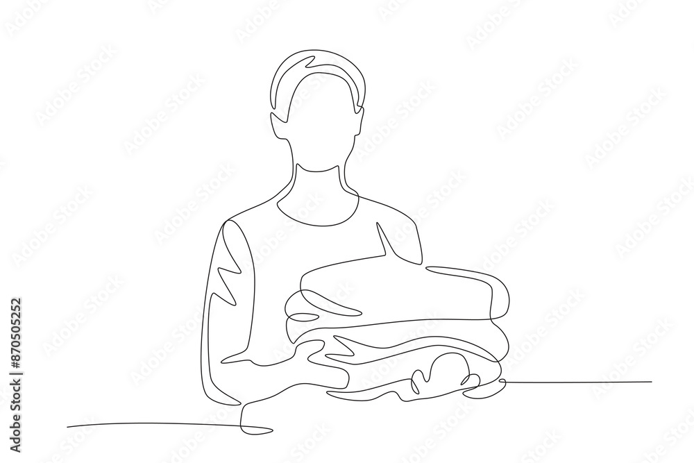 Volunteers collect used clothes. Community care concept one-line drawing Volunteers collect used clothes. Community care concept one-line drawing