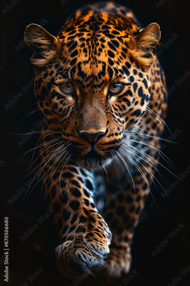 leopard jumping in flight on black background leopard jumping in flight on black background