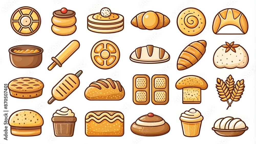 Set of Vector Bakery Pastry Elements and Bread Icons Illustration can be used as Logo or Icon in premium quality Set of Vector Bakery Pastry Elements and Bread Icons Illustration can be used as Logo or Icon in premium quality