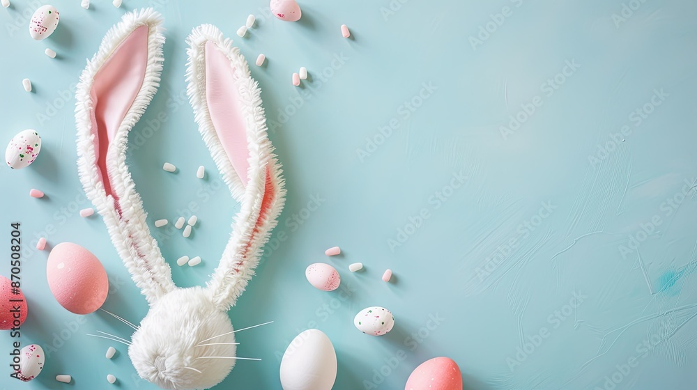 easter bunny ears white eggs on isolated pastel background with copyspace easter bunny ears white eggs on isolated pastel background with copyspace