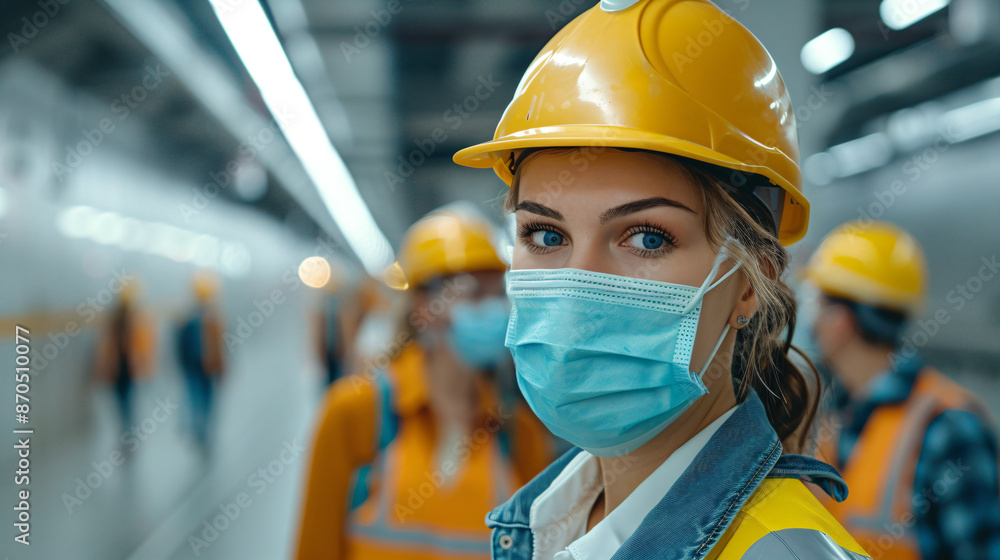 Female Construction Worker Wearing Protective Mask. Female Construction Worker Wearing Protective Mask.