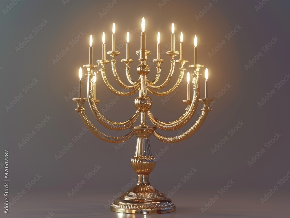 Golden menorah with lit candles Golden menorah with lit candles