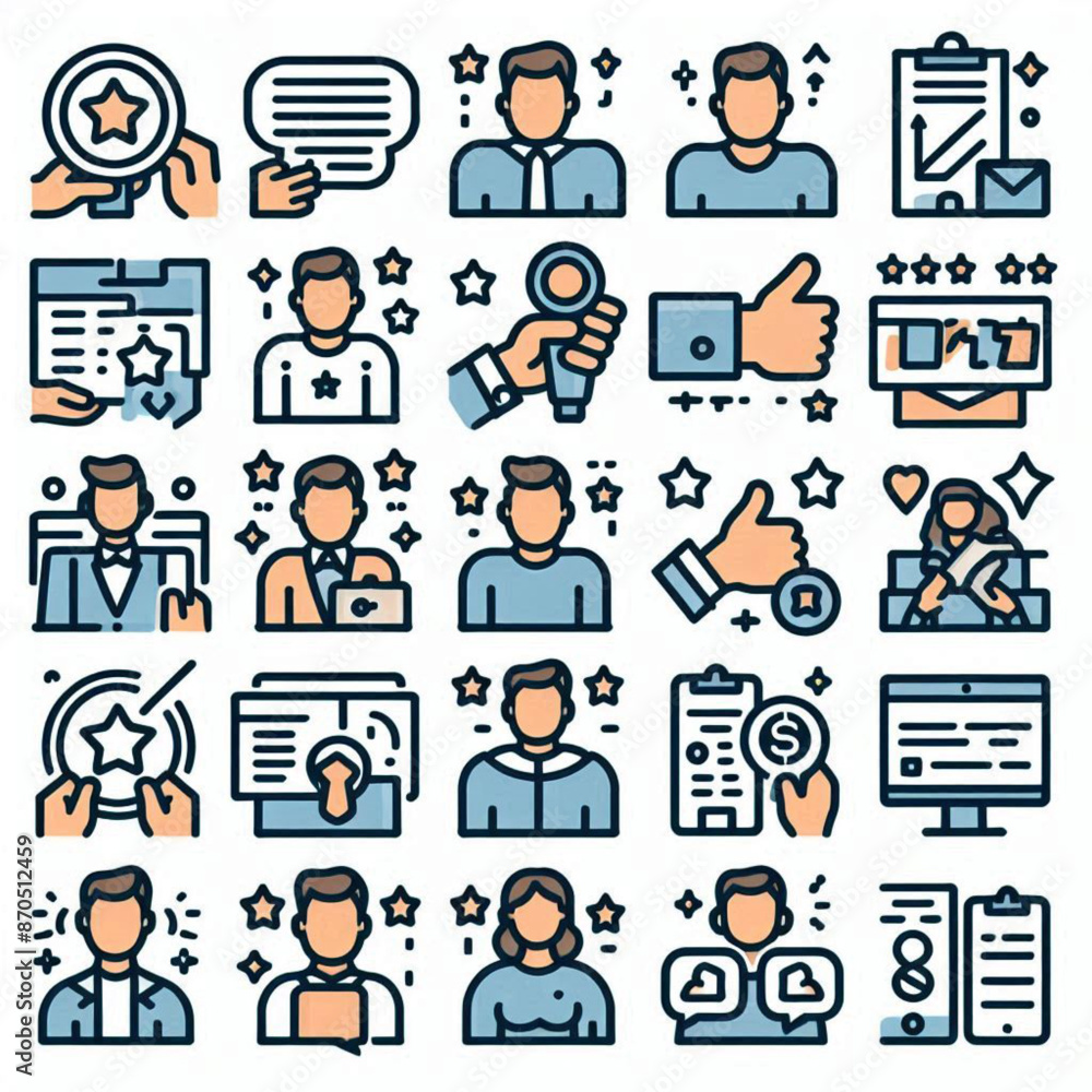 set of icons, business icons set, business people icons, Feedback, testimonial, customer thin line icons. Editable stroke. For website marketing design, logo, app, template, etc. Vector set of icons, business icons set, business people icons, Feedback, testimonial, customer thin line icons. Editable stroke. For website marketing design, logo, app, template, etc. Vector