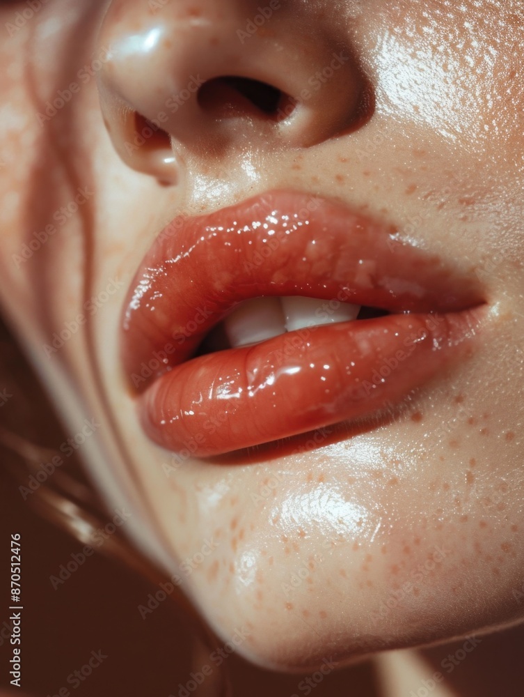 Obraz premium Woman's lips with freckles
