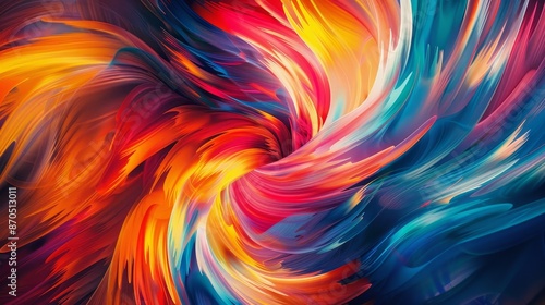 A colorful swirl of red, yellow, and blue with a fiery look
