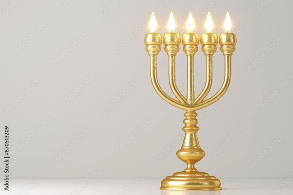 Golden Menorah with Five Lit Candles Golden Menorah with Five Lit Candles