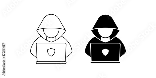 outline silhouette Computer hacker icon set