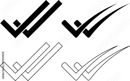 outline silhouette double check icon set