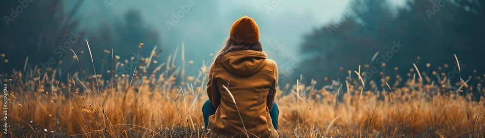 Mysterious hooded figure standing in a field of tall grass. Mysterious hooded figure standing in a field of tall grass.