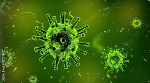 Noro virus floating in front of a green background