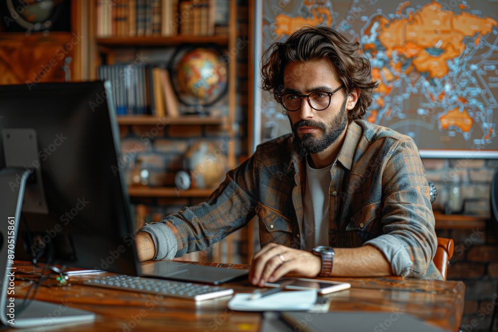 Financial Analyst Working at a Computer in a Home Office Financial Analyst Working at a Computer in a Home Office