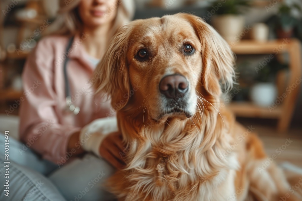 Close-Up of a Golden Retriever Being Examined by a Veterinarian Close-Up of a Golden Retriever Being Examined by a Veterinarian