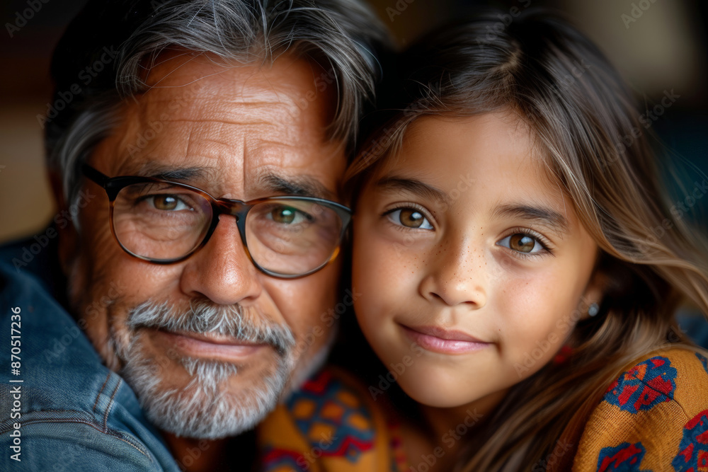 Close-Up Portrait of Cheerful Granddad and Granddaughter Close-Up Portrait of Cheerful Granddad and Granddaughter
