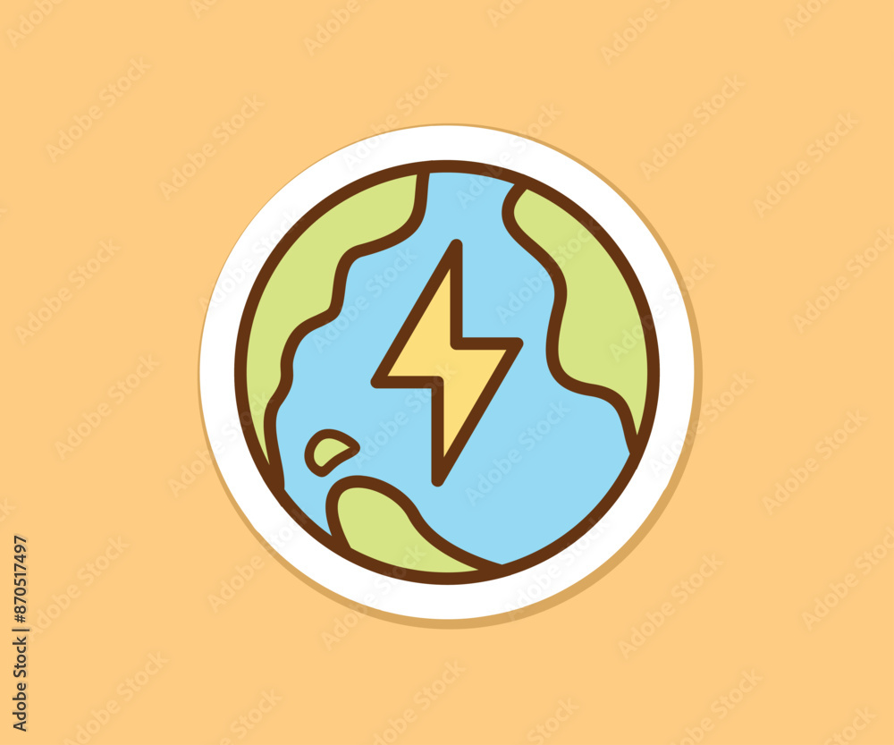 Sticker cute earth and lightning vector illustration Sticker cute earth and lightning vector illustration