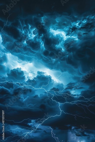 Lightning storm on a dark blue sky