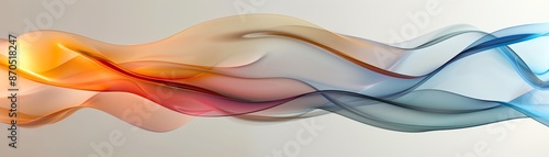 3D rendering of a flowing ribbon of orange, pink, purple, and blue. The ribbon should be transparent and have a glossy finish.