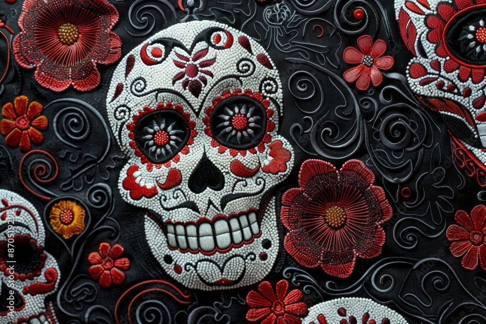 Sugar Skull with Red Flowers Sugar Skull with Red Flowers