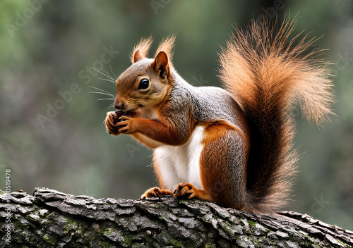 Squirrel Enjoying a Nut on a Log