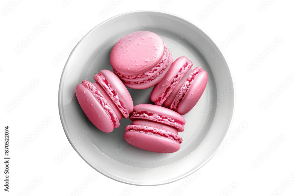 Fototapeta premium Pink macaroons on white plate isolated on transparent background