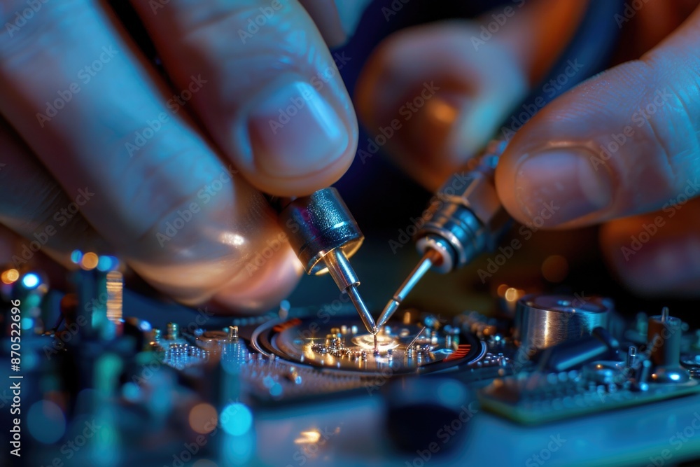 Person assembling electronic components Person assembling electronic components
