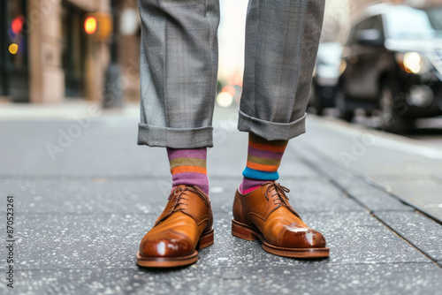 Legs of a businessman with different socks and shoes © WaxWing_Ai