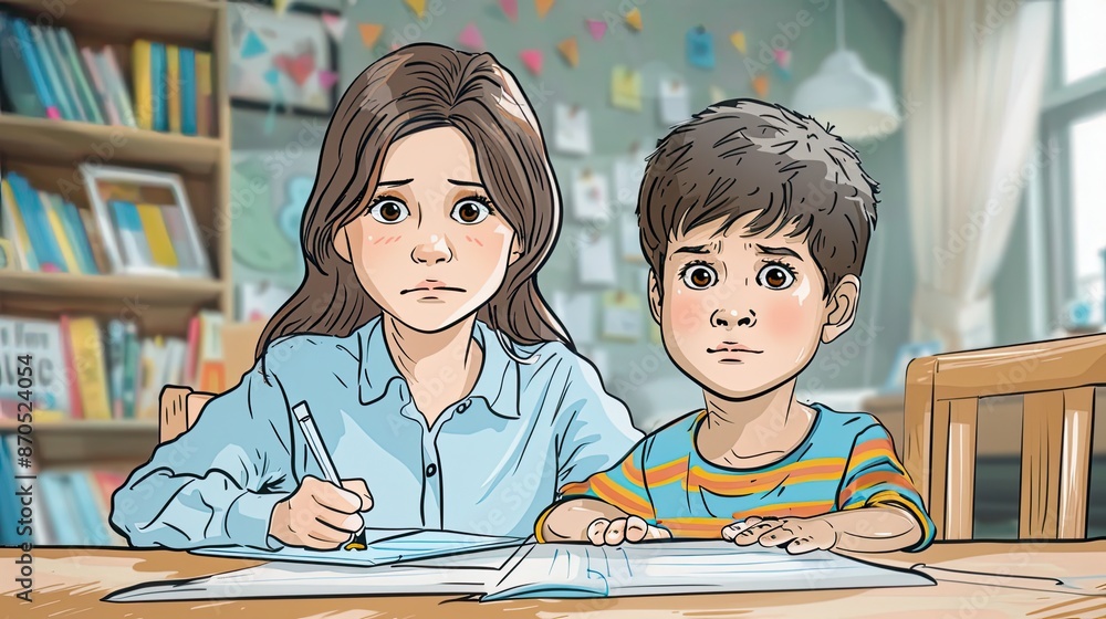 Tutor frustrated helping sad elementary age boy with homework Tutor frustrated helping sad elementary age boy with homework