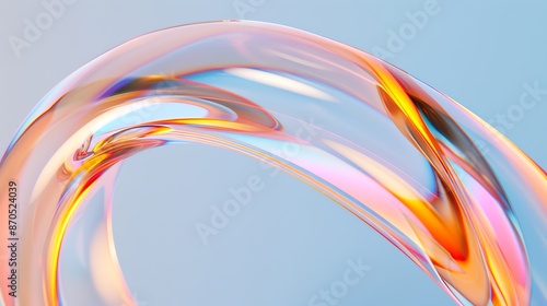 3D rendering of a glowing, translucent torus. The torus should be lit from within and have a glossy, reflective surface. The background should be a soft, neutral color.