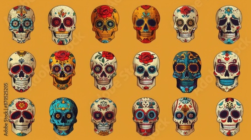 Skulls on yellow background