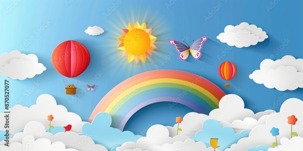 Rainbow and Balloons in Sky Rainbow and Balloons in Sky