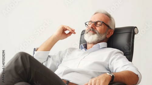 Mature Manager Relaxing with Satisfaction in Office Chair