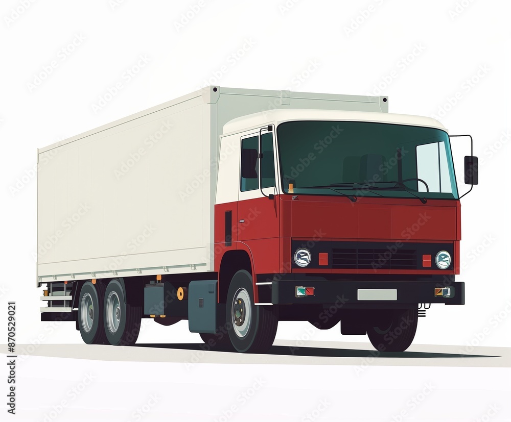 A high-quality illustration of a classic delivery truck, featuring a red cab and a white cargo area. A high-quality illustration of a classic delivery truck, featuring a red cab and a white cargo area.