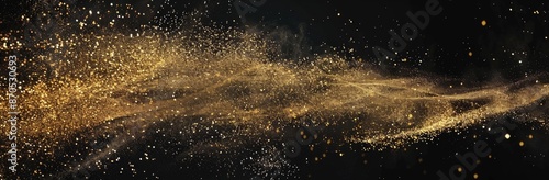 Black background with golden glitter, falling gold dust on black background © grigoryepremyan