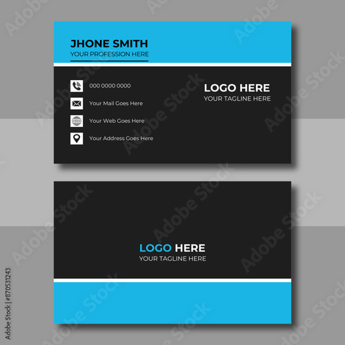 Modern business card design . double sided business card design template . blue color business card design