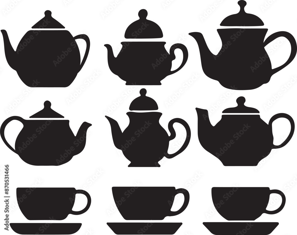 cup kettle teapot. silhouettes vector design cup kettle teapot. silhouettes vector design