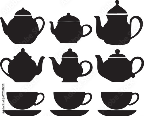 cup kettle teapot. silhouettes vector design