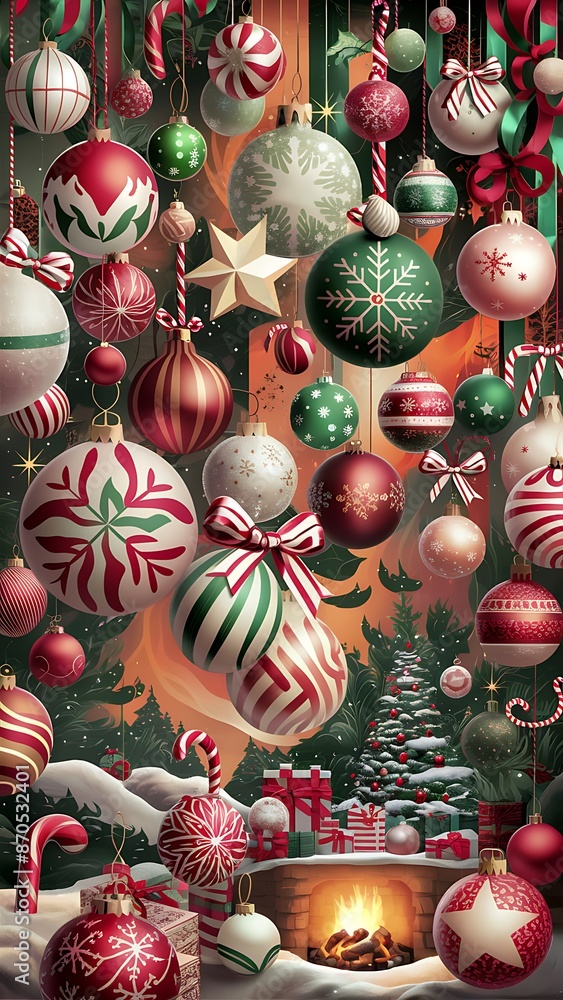 Fototapeta premium Beautiful Xmas pattern with ornaments