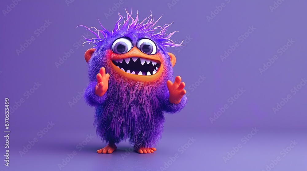 Naklejka premium T-shirt with an adorable animated character on a solid purple background.