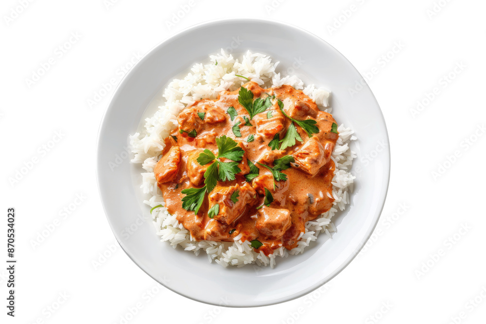 White plate of chicken tikka isolated on transparent background White plate of chicken tikka isolated on transparent background