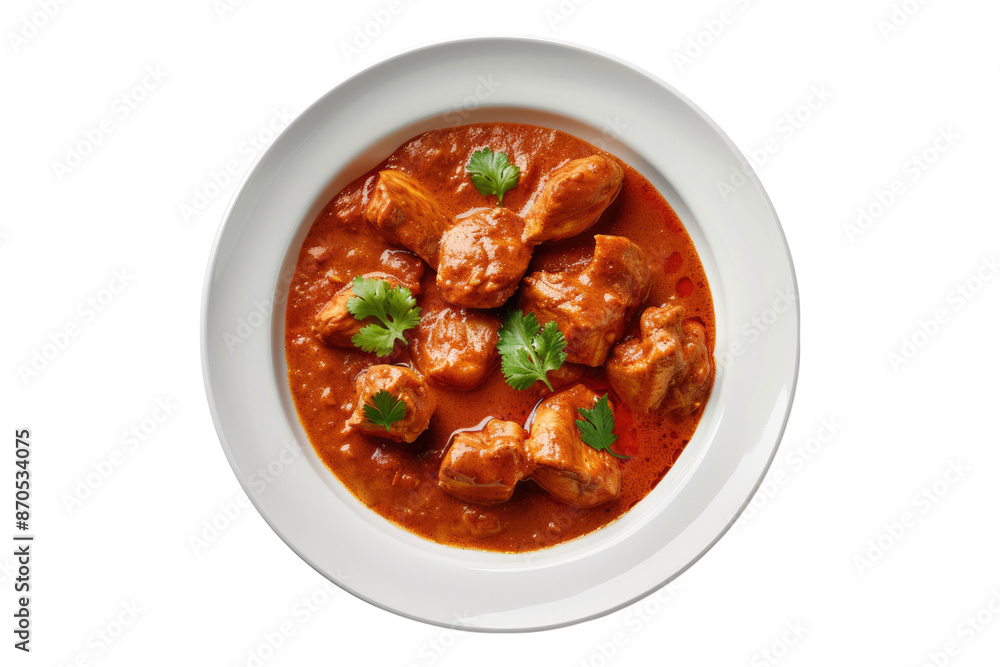 White plate of chicken tikka isolated on transparent background White plate of chicken tikka isolated on transparent background