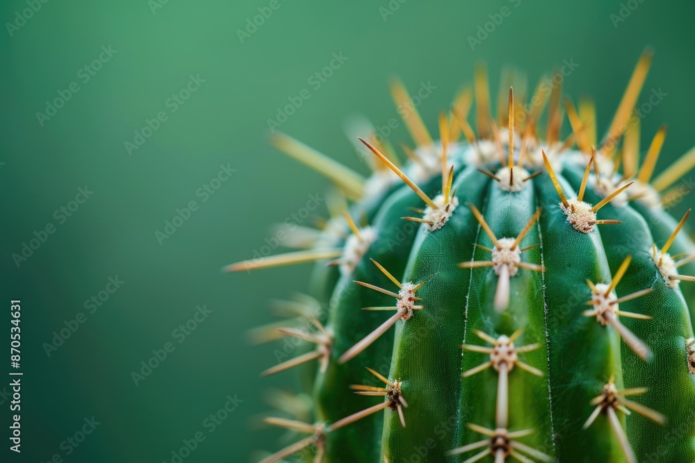 Closeup of cactus texture, sharp thorns on green background Closeup of cactus texture, sharp thorns on green background