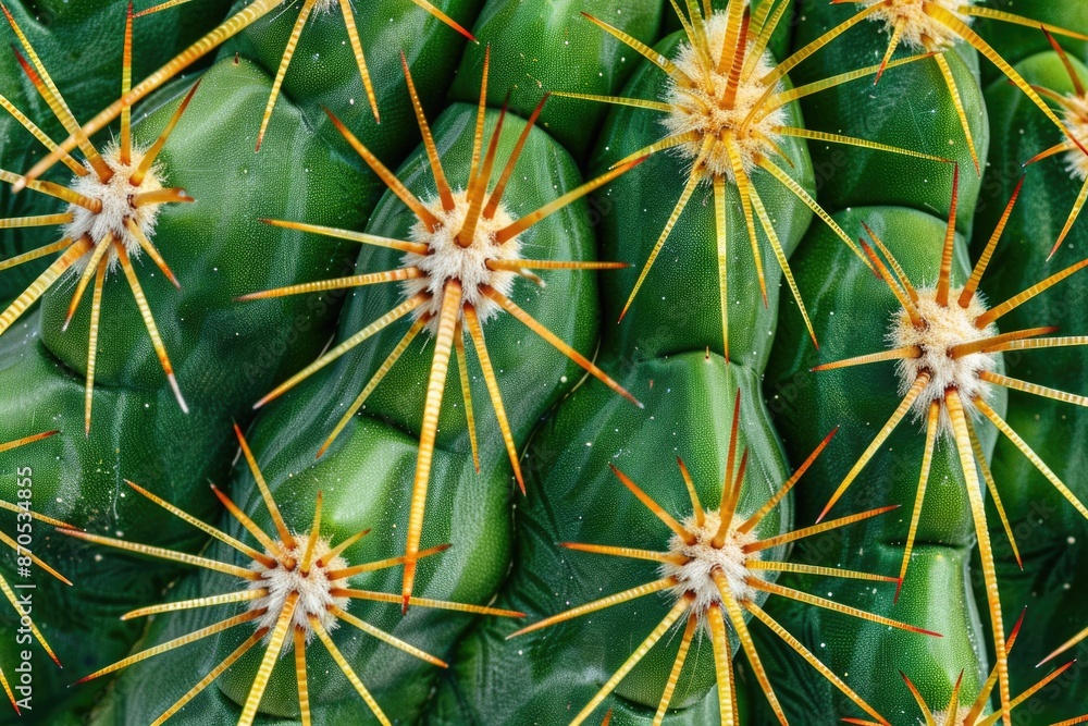 Closeup of cactus texture, sharp thorns on green background Closeup of cactus texture, sharp thorns on green background