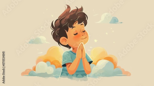 flat drawing of a child praying to God.
