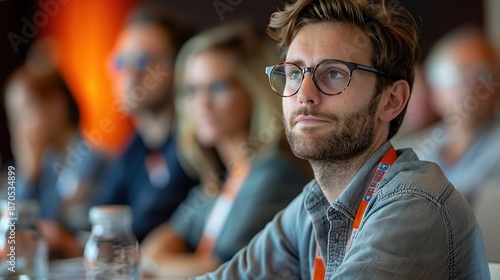 Attentive Man in Glasses at Conference
