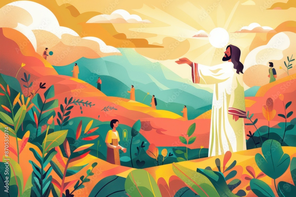 flat drawing of jesus giving eternal life. flat drawing of jesus giving eternal life.