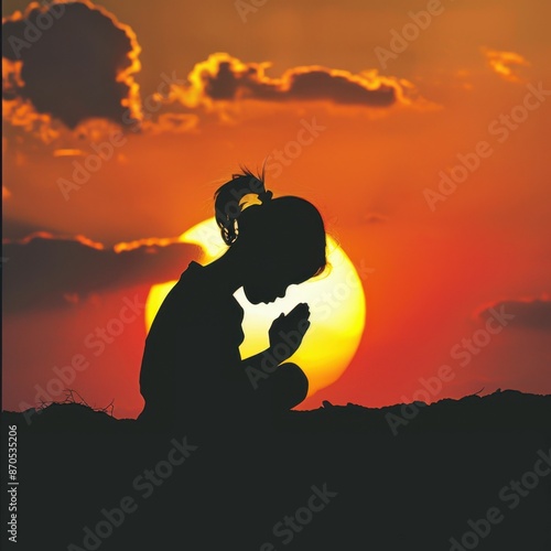 flat drawing of a child praying to God.
