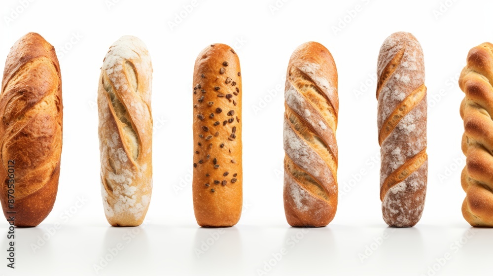Baguette bread stack collection isolated on white background, png set for graphic design Baguette bread stack collection isolated on white background, png set for graphic design