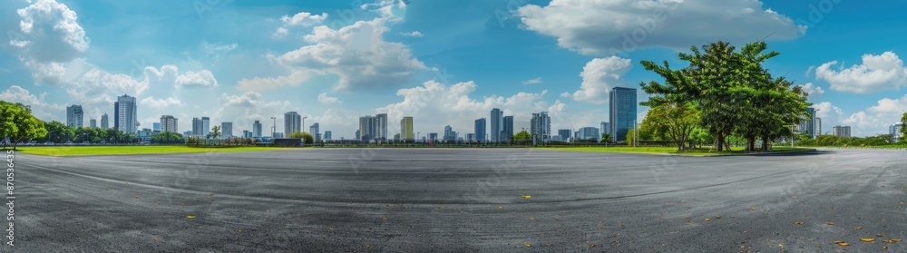 Empty asphalt road with city background Empty asphalt road with city background