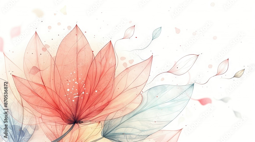 Fototapeta premium Watercolor depiction of a bicolor bloom set against white canvas, adorned with a splash of vibrant pigment on its petals